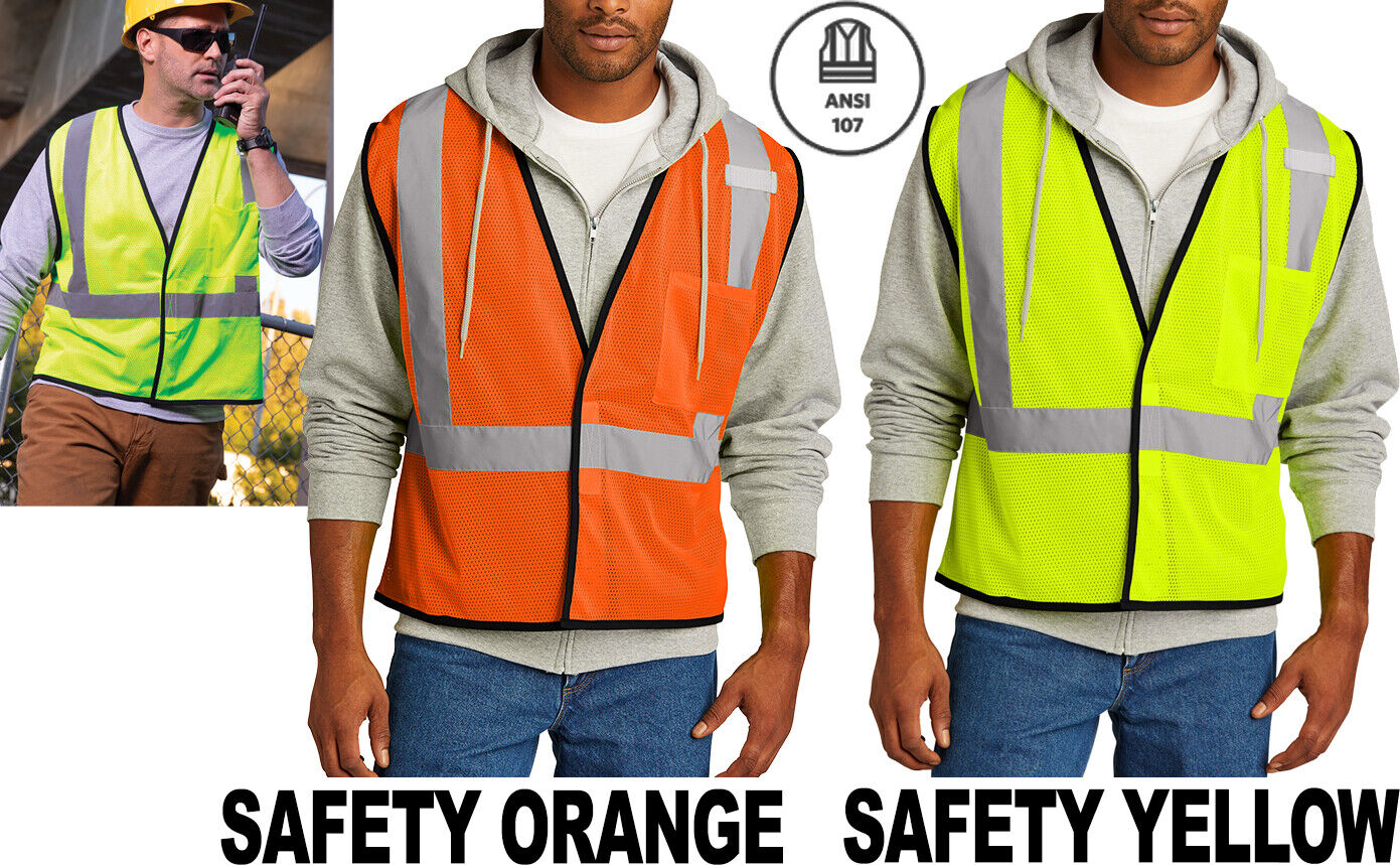 ANSI High Visibility Breathable Mesh Vest Reflective Tape Pocket Jobsite 4 SIZES