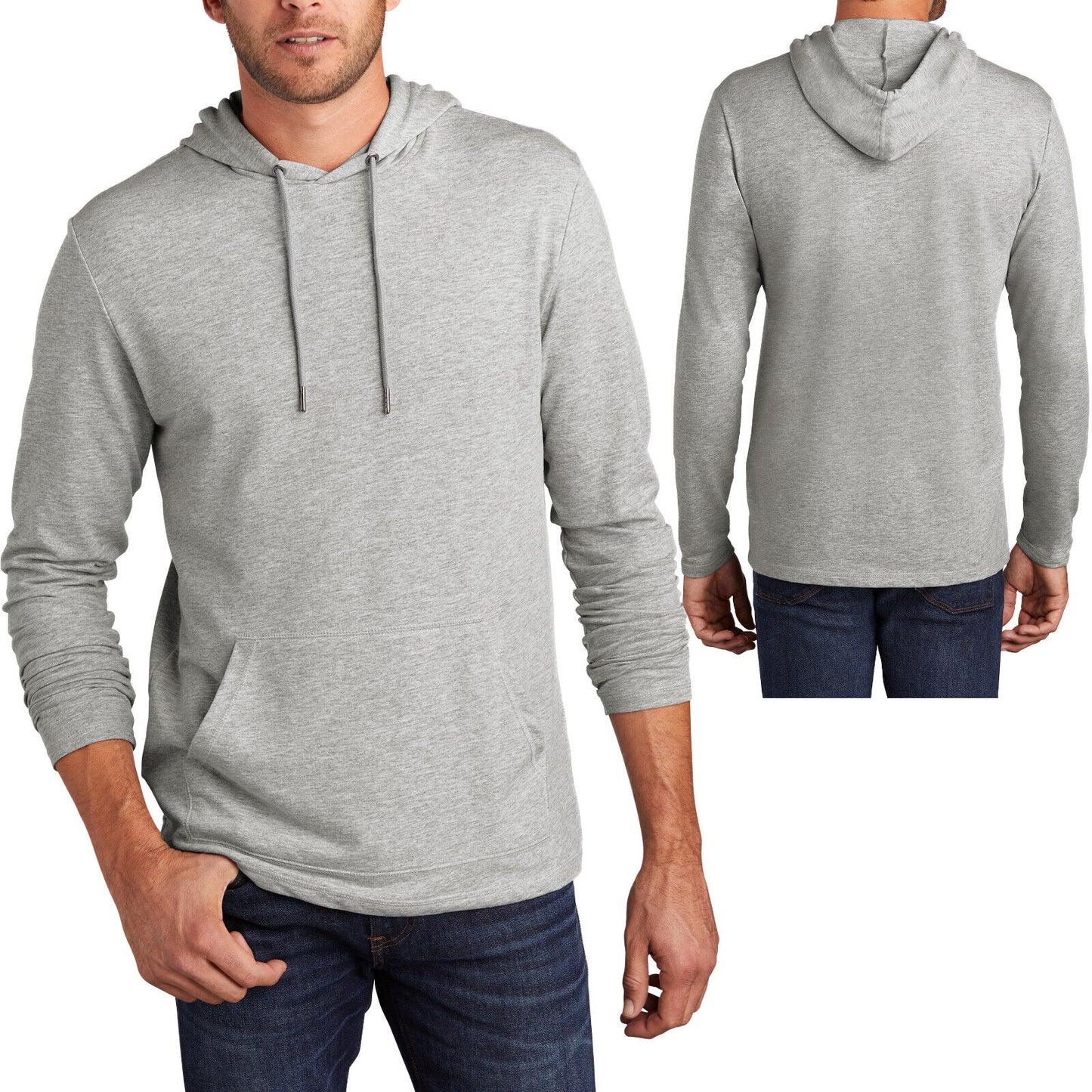 Mens Lightweight Soft French Terry Hoodie T-Shirt Long Sleeve Hoody Tee XS-4X