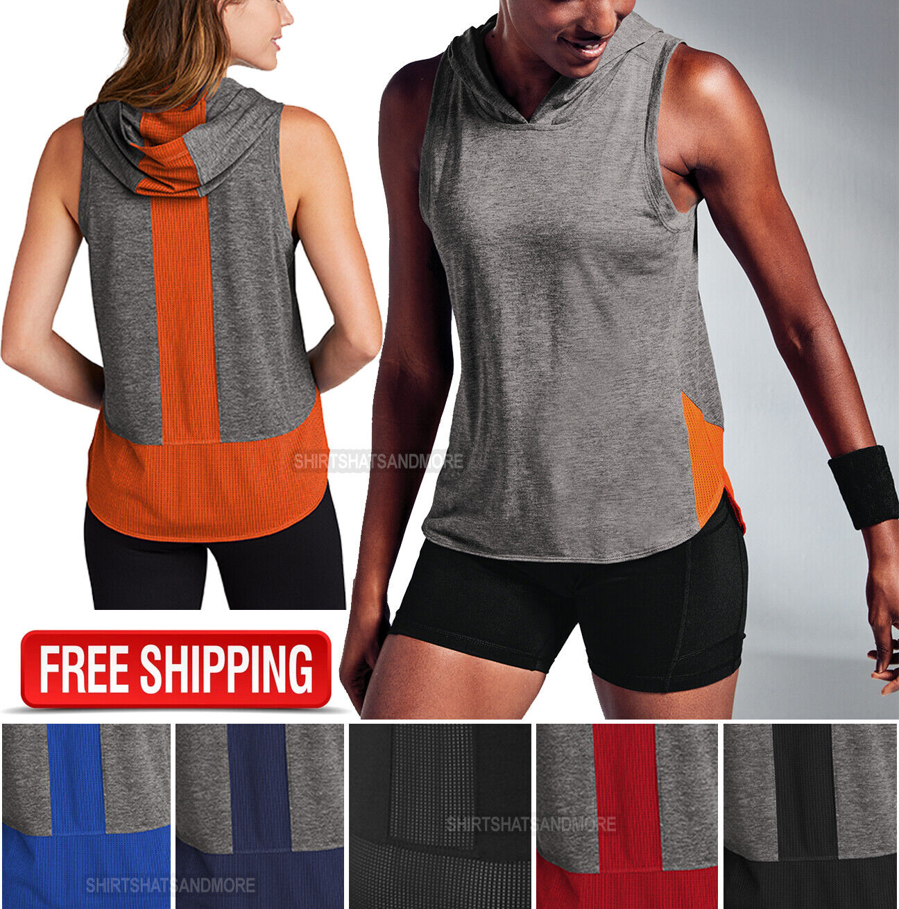 Womens Triblend Moisture Wicking Sleeveless Hoodie Tee Exercise Tank Top XS-4XL