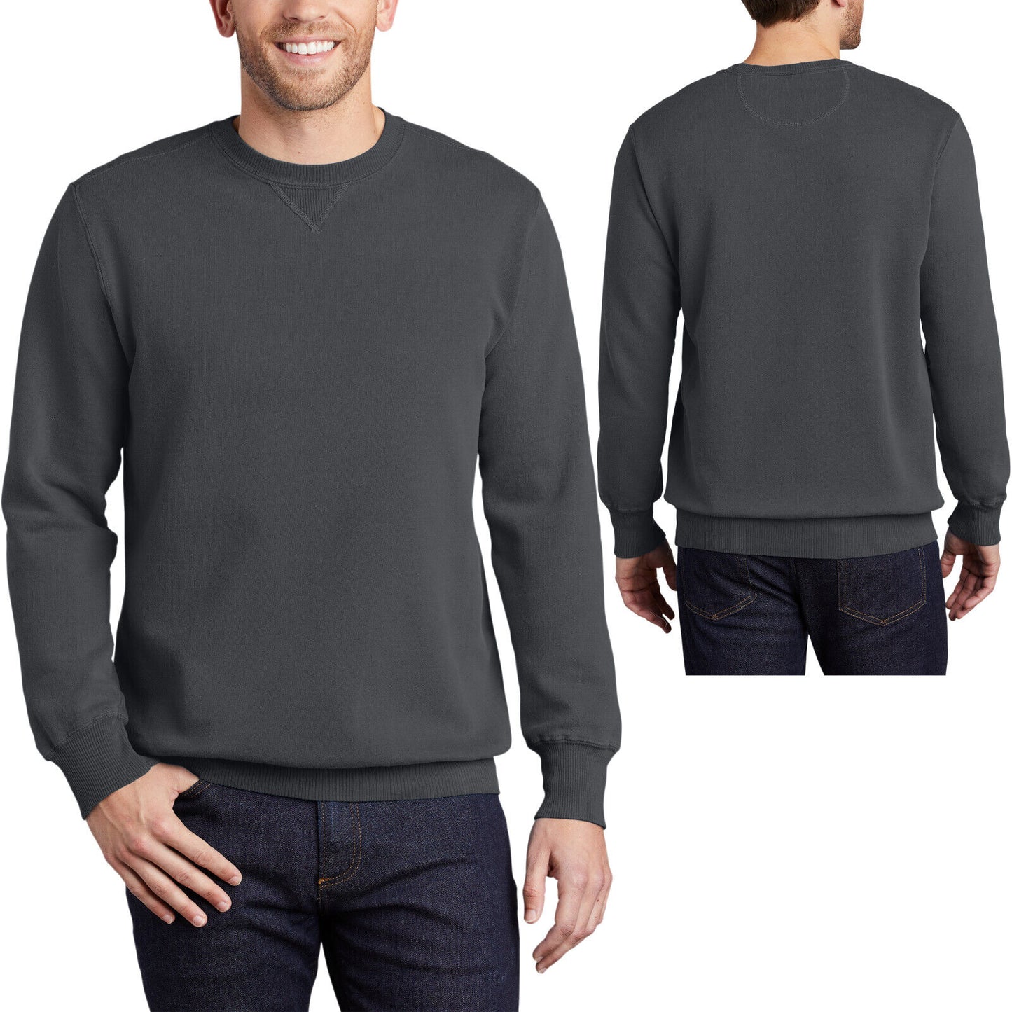 Mens Garment-Dyed Beach Wash Crewneck Sweatshirt Soft Comfortable Pullover S-4XL