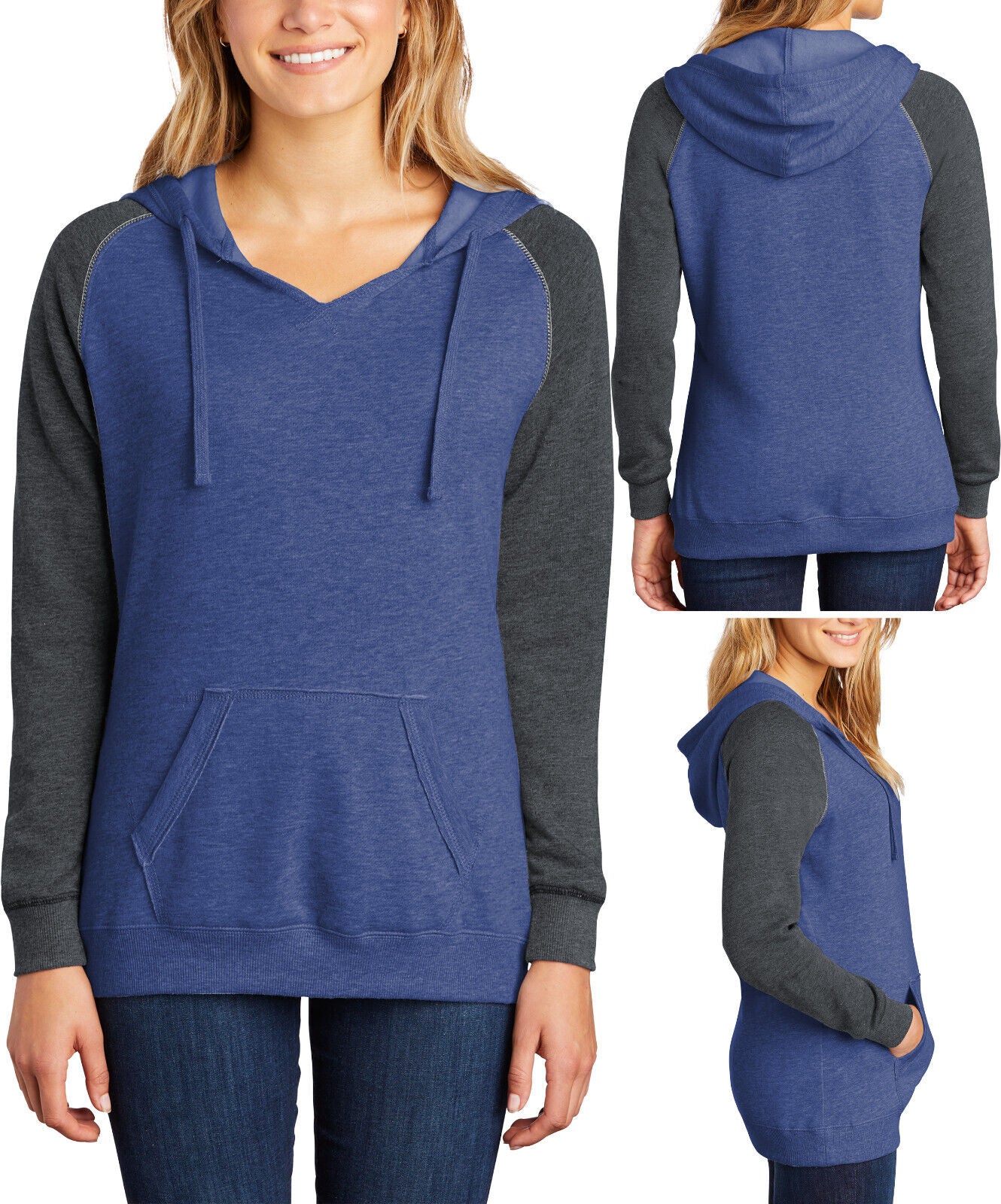 Womens Lightweight Long Sleeve Fleece Raglan Hoodie Ladies Hoody XS-4XL NEW!