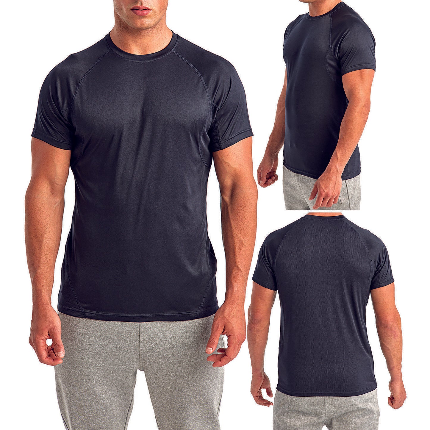 Mens Panelled UPF 40+ Moisture Wicking T-Shirt Dry Fit Work Out Exercise Tee NEW