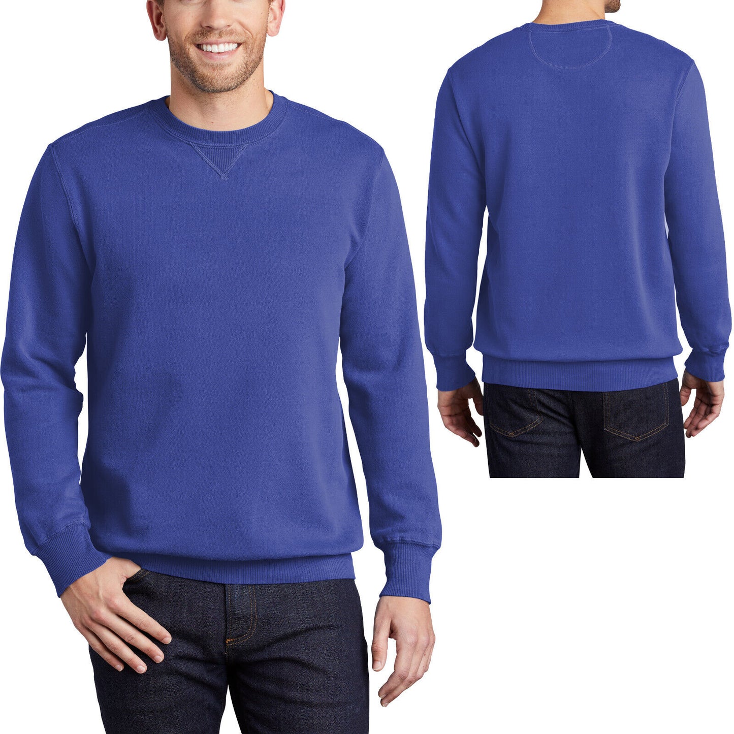 Mens Garment-Dyed Beach Wash Crewneck Sweatshirt Soft Comfortable Pullover S-4XL