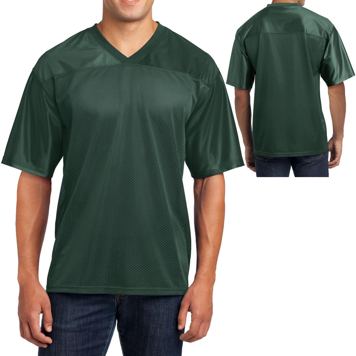 Mens Jersey V-Neck T-Shirt Mesh Moisture Wicking Football Style XS-XL 2X, 3X, 4X