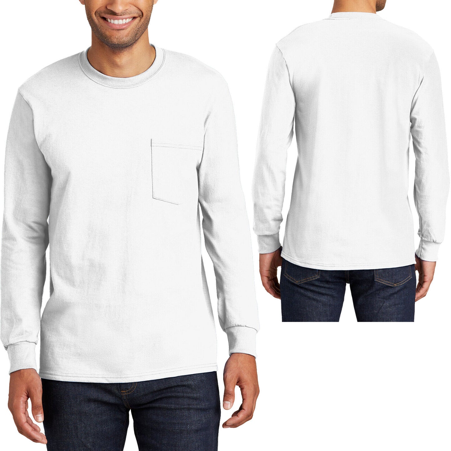 Mens TALL Long Sleeve Pocket T-Shirt 100% Soft Spun Cotton Tee LT-4XLT NEW!