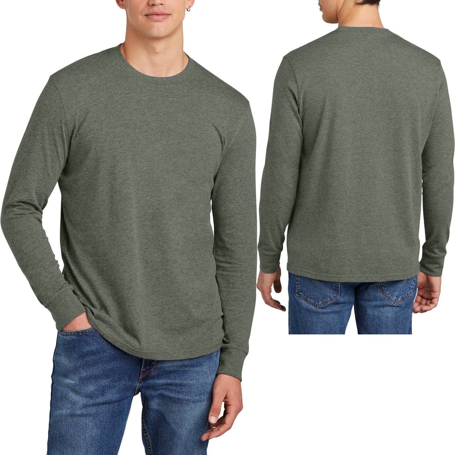 Mens Soft Ringspun Cotton/Poly Long Sleeve T-Shirt Heather Blended Tee XS-4XL