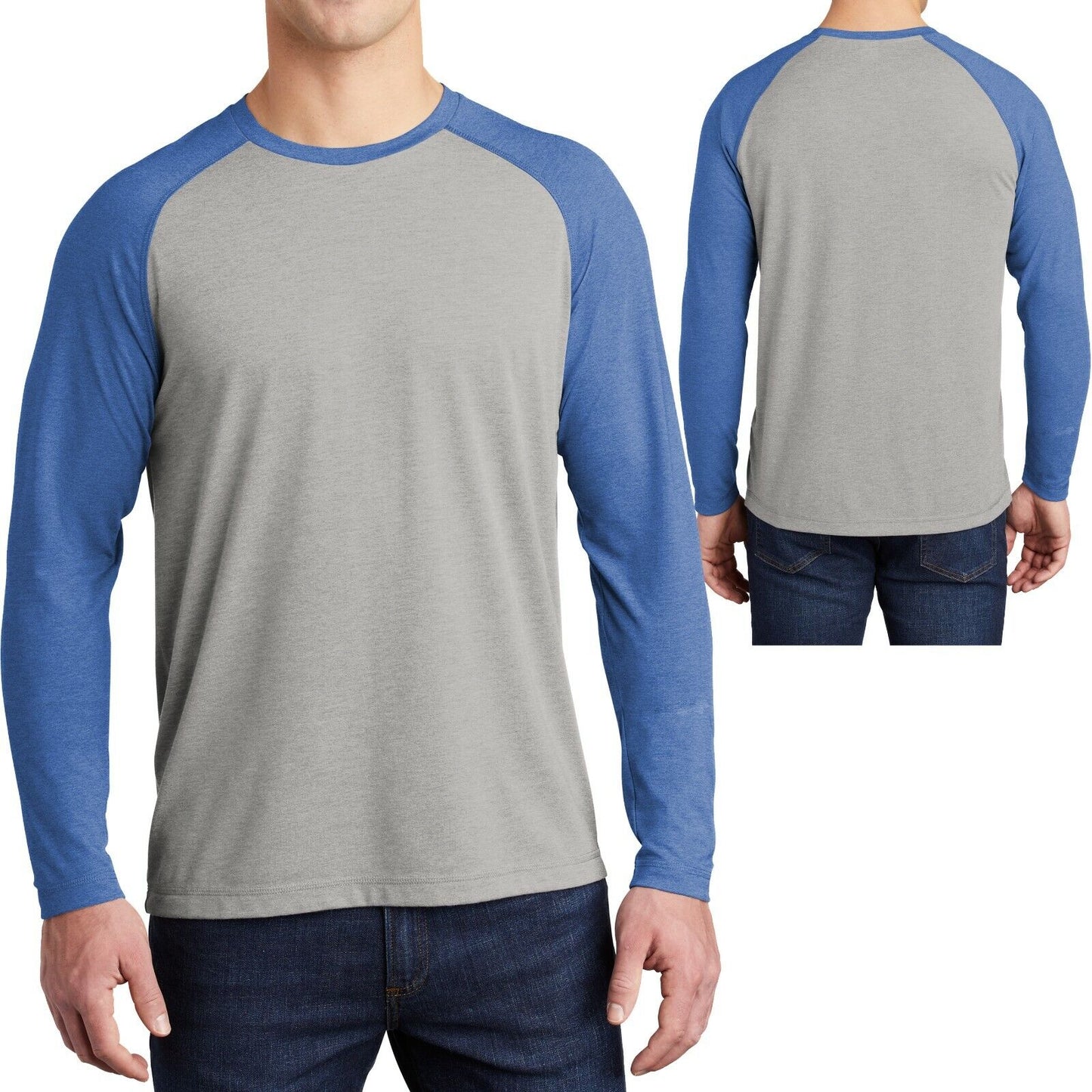 Mens Long Sleeve Tri Blend T-Shirt Moisture Wicking Tee XS-XL 2XL, 3XL, 4XL NEW