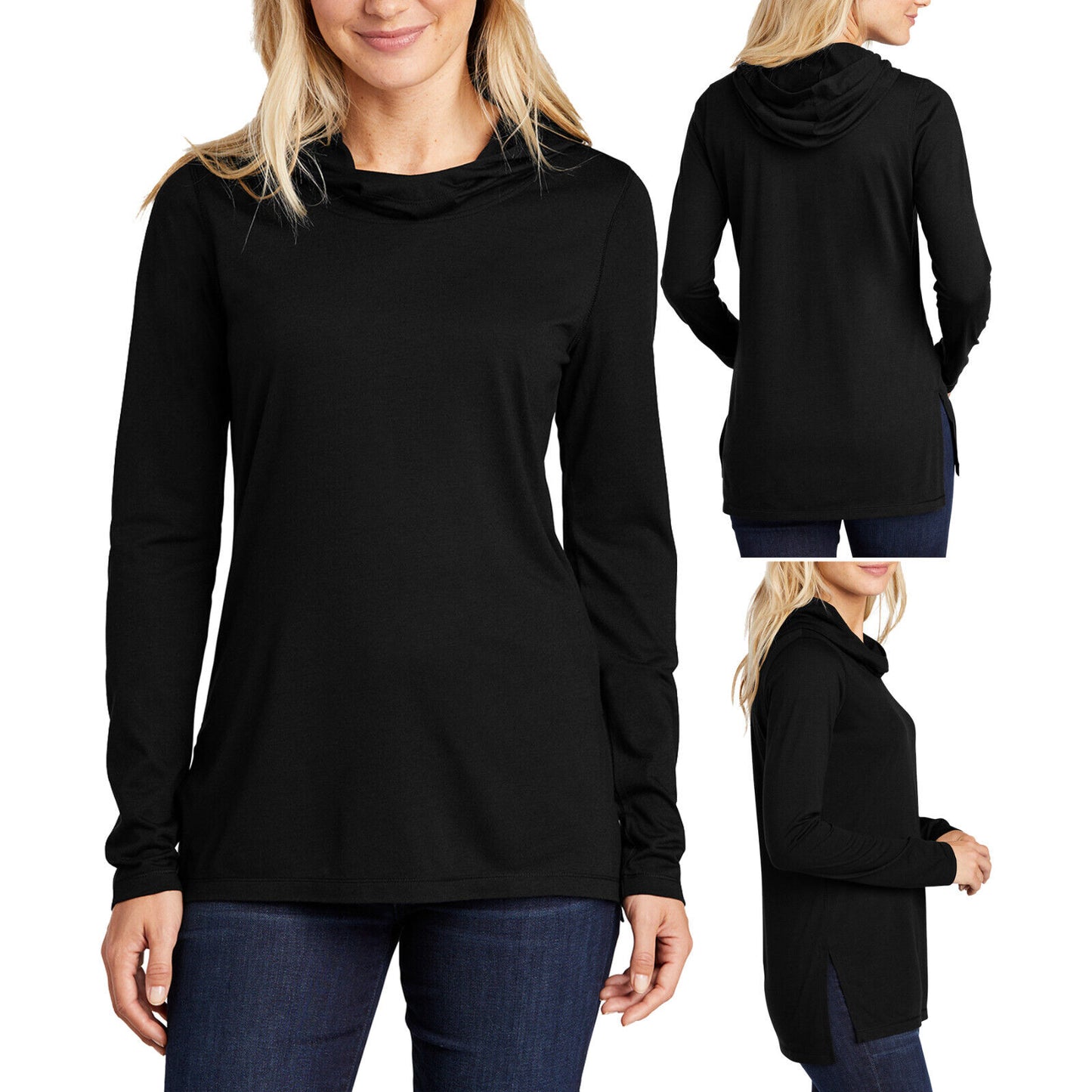 Womens Long Sleeve Tri Blend Hoodie T-Shirt Ladies Moisture Wicking Tee XS-4XL