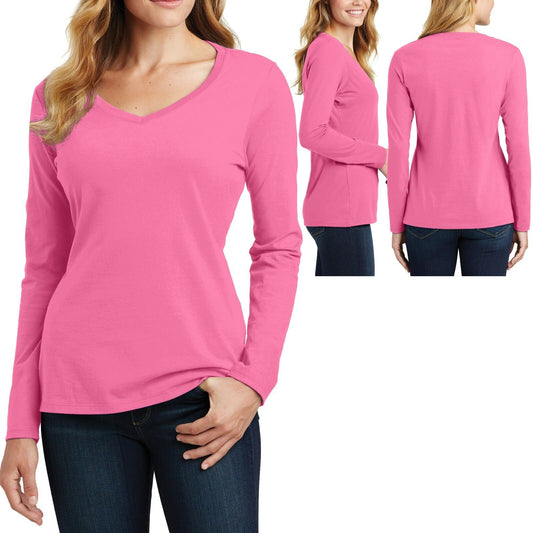 Ladies Plus Size Long Sleeve V-Neck T Shirt Cotton Womens Top Tee XL, 2X, 3X, 4X