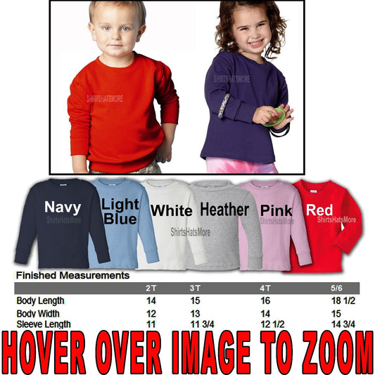 Toddler Long Sleeve T-Shirt Cotton Basic Blank Boys Girls 2T 3T 4T 5/6T NEW