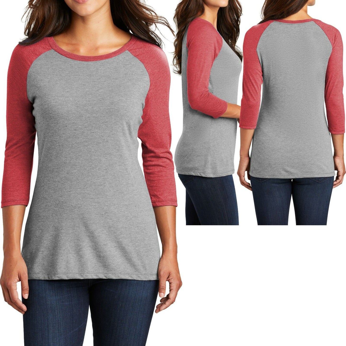 Ladies Tri Blend Baseball T-Shirt 3/4 Sleeve Womens Raglan Tee XS-XL 2X, 3X, 4X