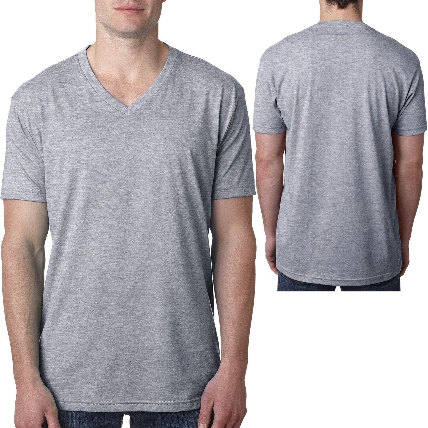 Mens Soft Preshrunk Blended V-Neck Jersey Tee Slightly Heathered CVC T-Shirt NEW
