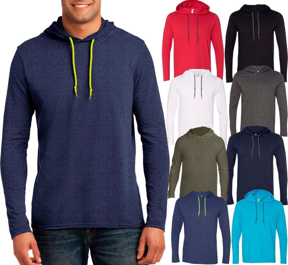 Mens Lightweight Hoodie T-Shirt Long Sleeve Hoody Tee Soft Cotton S-XL, 2XL, 3XL