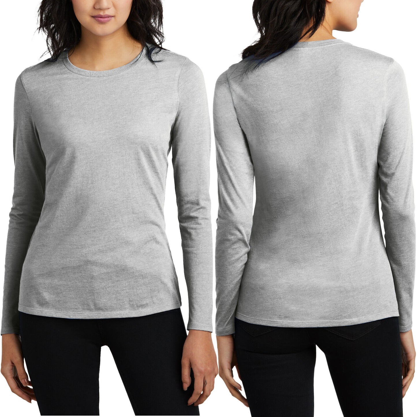 Women's Blended Long Sleeve Heathered Tee Soft Ringspun Cotton/Poly T-Shirt NEW!