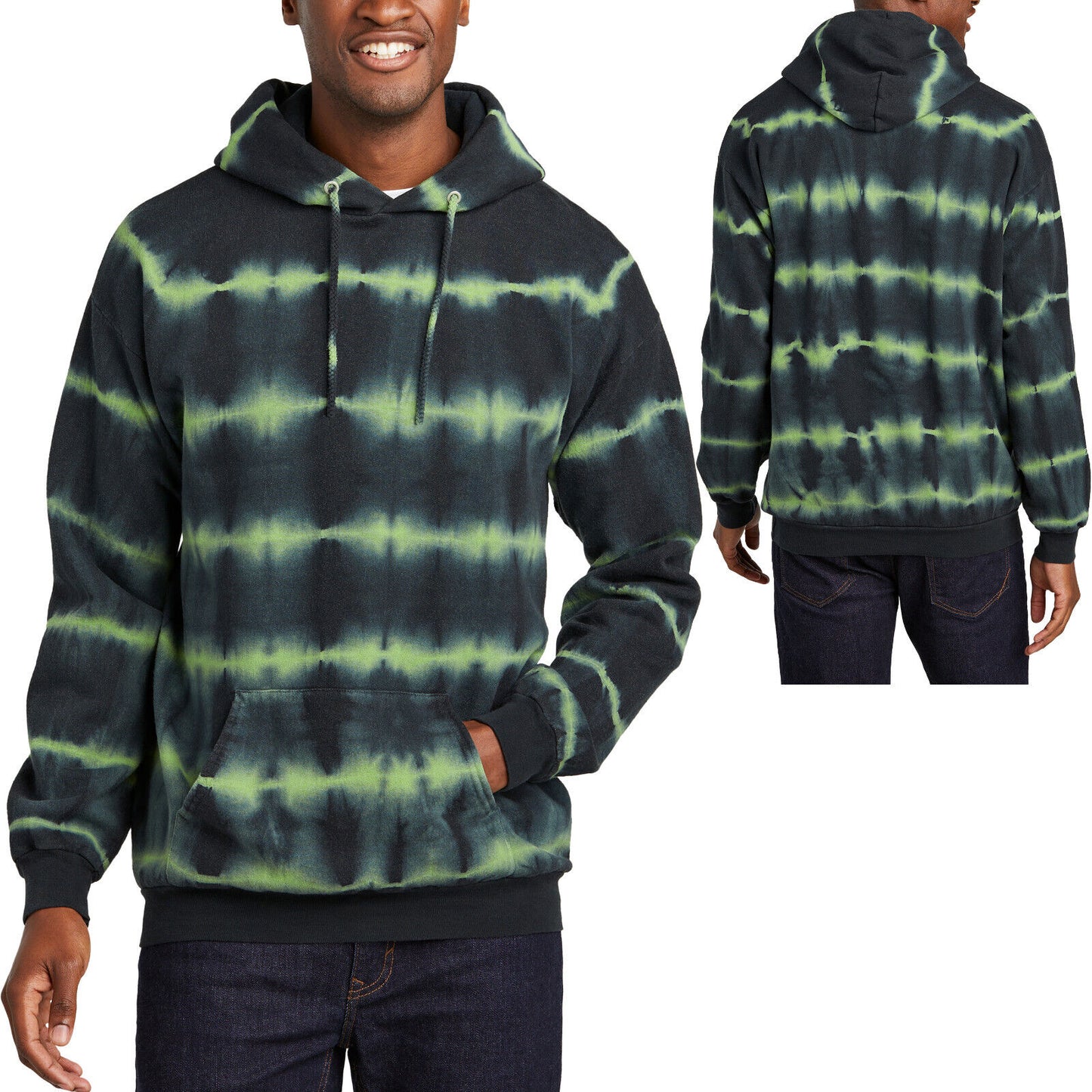 Mens Allover Striped Inky Hue Tie Dye Fleece Hoodie Tye Die Hoody S-4XL NEW!