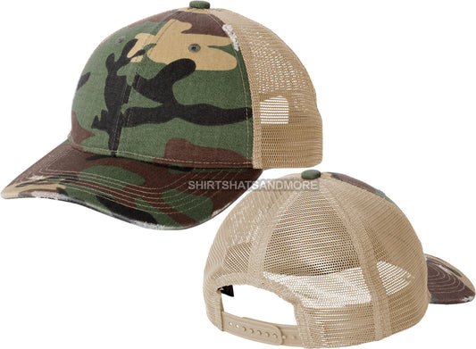 Mens Distressed Camo Mesh Back Cap Unstructured Low Profile Snapback Hat NEW!