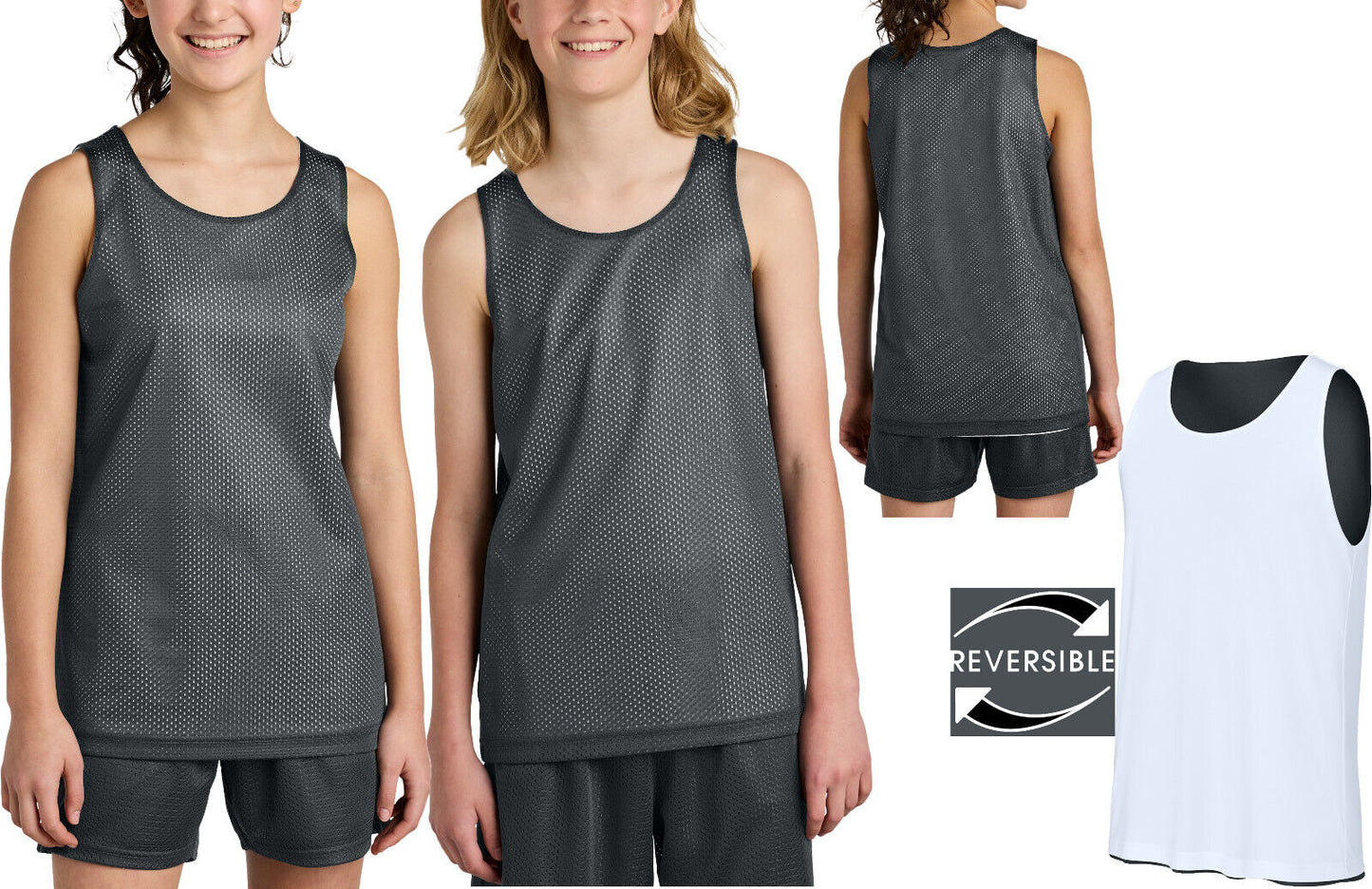 Youth Mesh Reversible Tank Top Boys Kids Child Basketball Sleeveless Tee XS-XL