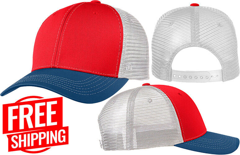 Patriotic Red White Blue Hat Mesh Structured Ranger Cap Mid Profile USA Snapback