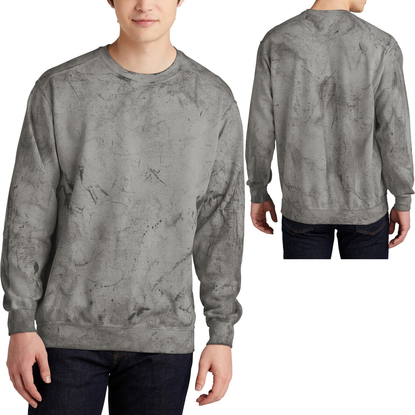 Mens Pigment Dyed Color Blasted Crewneck Sweatshirt Blended Pullover S-3XL NEW!