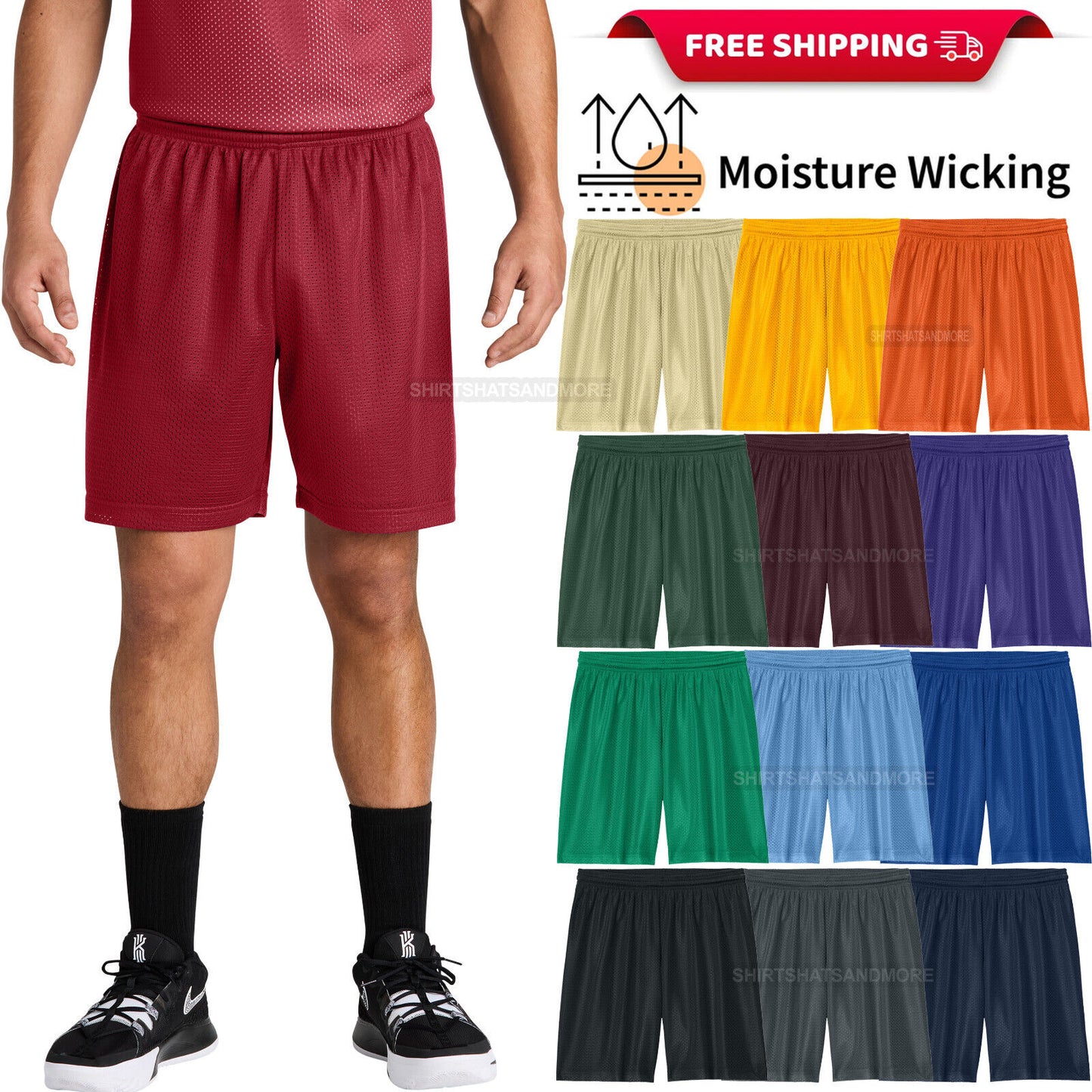 Mens Mesh 7 Inch Inseam Shorts Team Gym Basketball Moisture Wicking XS-4XL NEW!