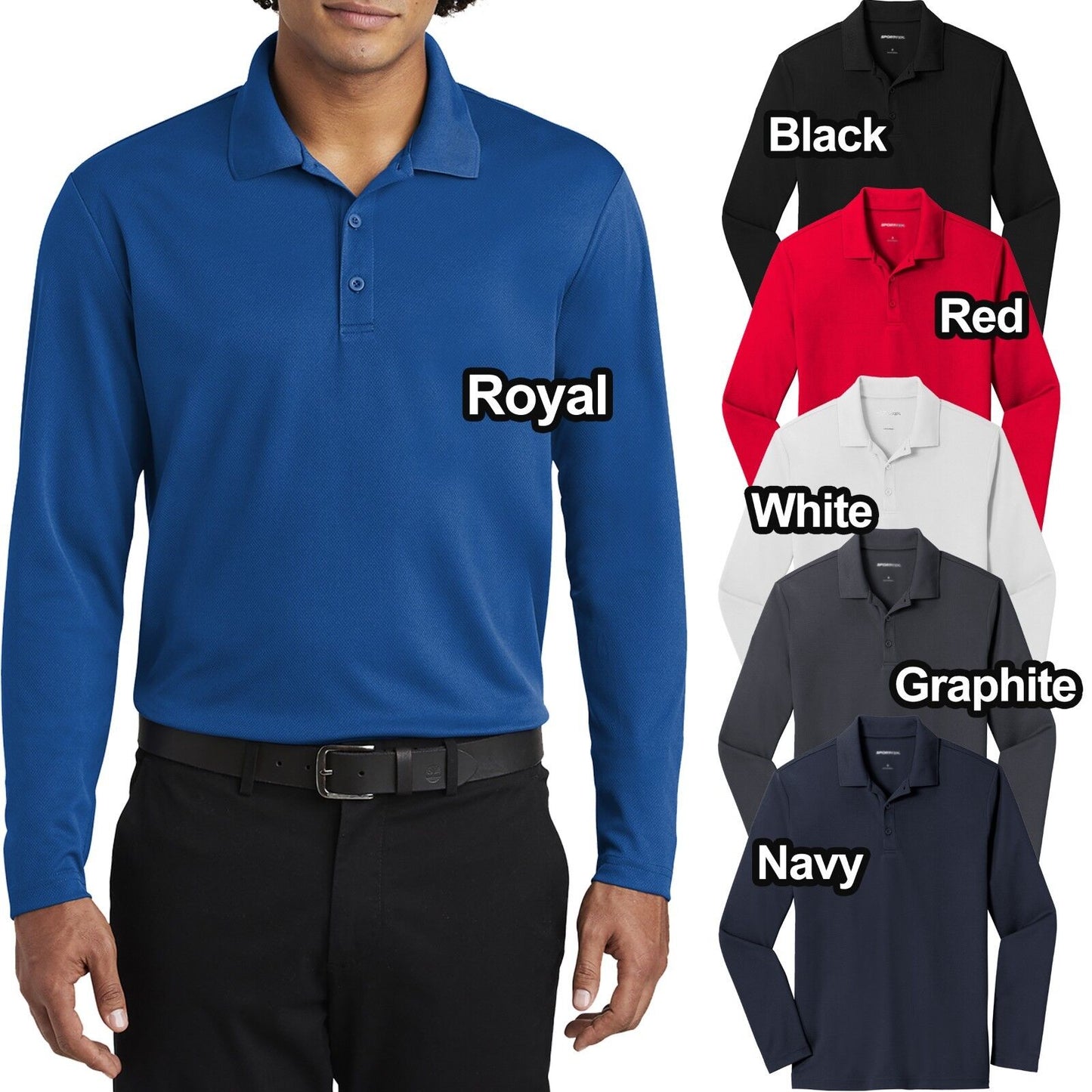 Mens Micro Mesh Long Sleeve Polo Shirt Moisture Wick Perfomance XS-XL 2X 3X 4X