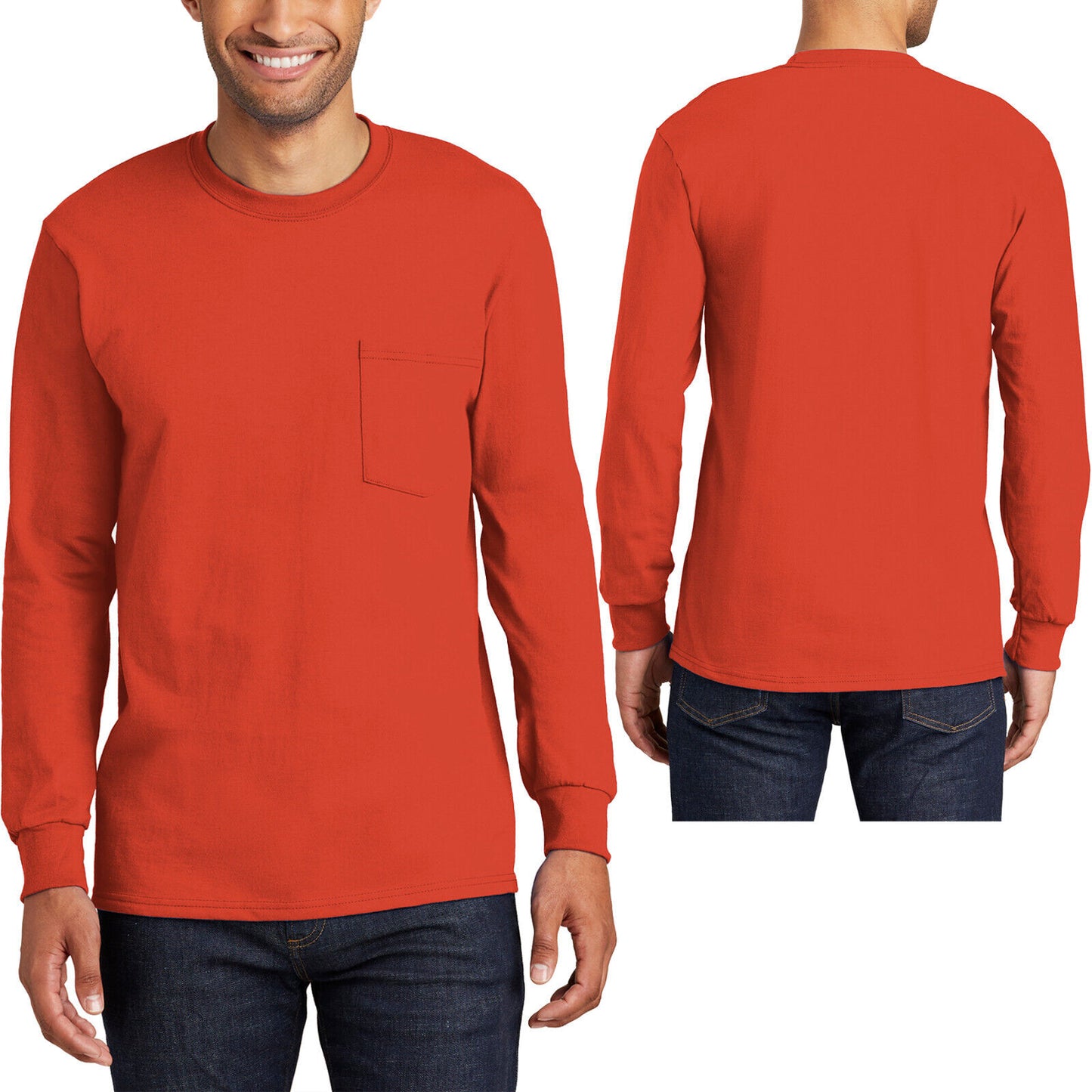 Mens TALL Long Sleeve Pocket T-Shirt 100% Soft Spun Cotton Tee LT-4XLT NEW!