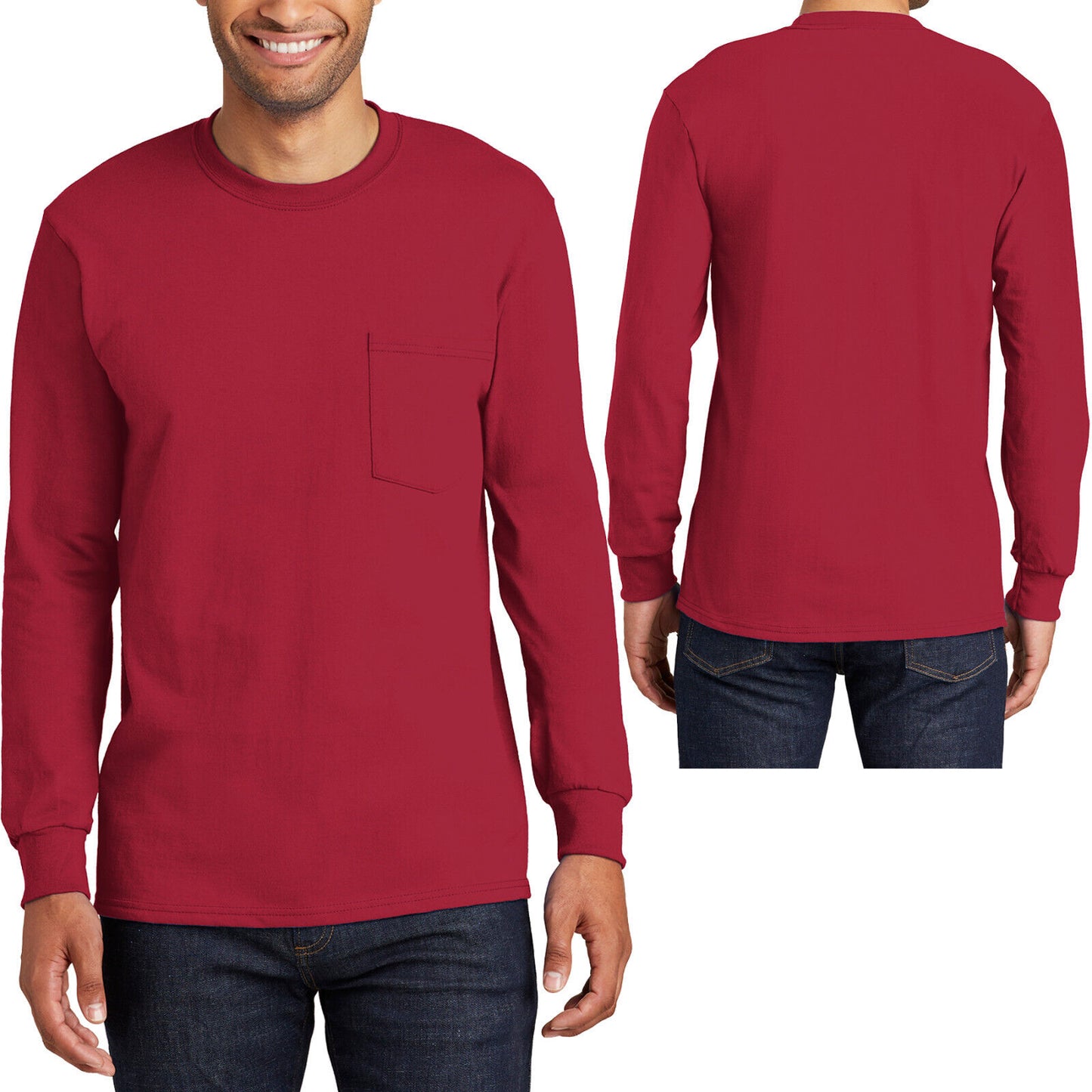 Mens TALL Long Sleeve Pocket T-Shirt 100% Soft Spun Cotton Tee LT-4XLT NEW!