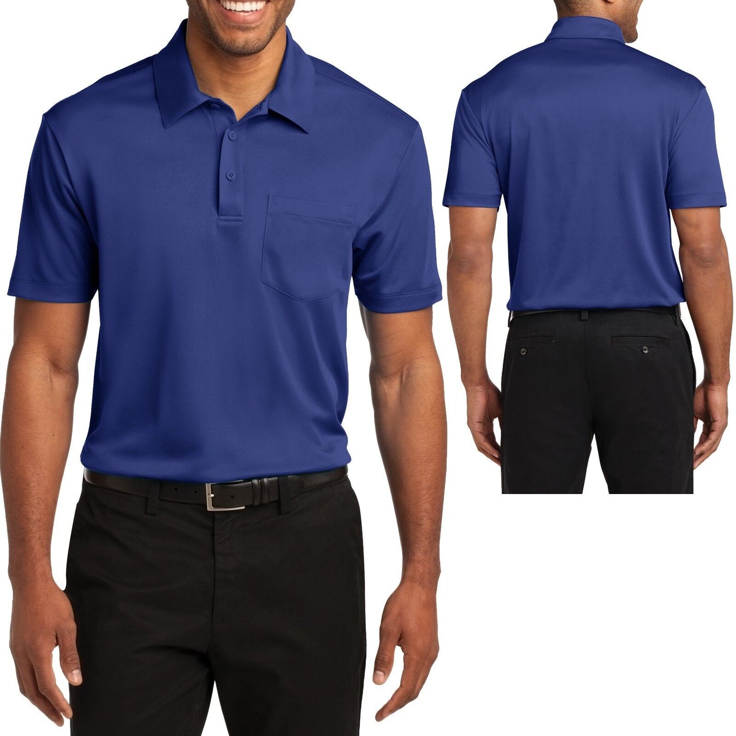 Mens POCKET Polo Shirt Moisture Wicking Poly Performance XS-XL 2XL, 3XL, 4XL NEW