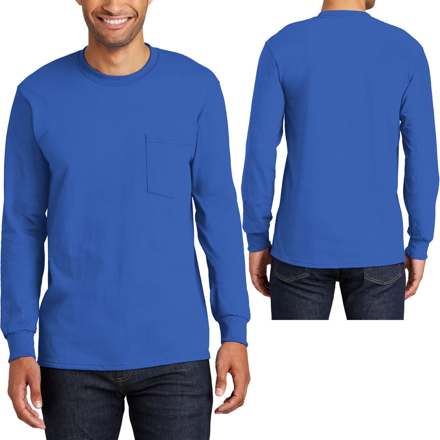 Mens TALL Long Sleeve Pocket T-Shirt 100% Soft Spun Cotton Tee LT-4XLT NEW!