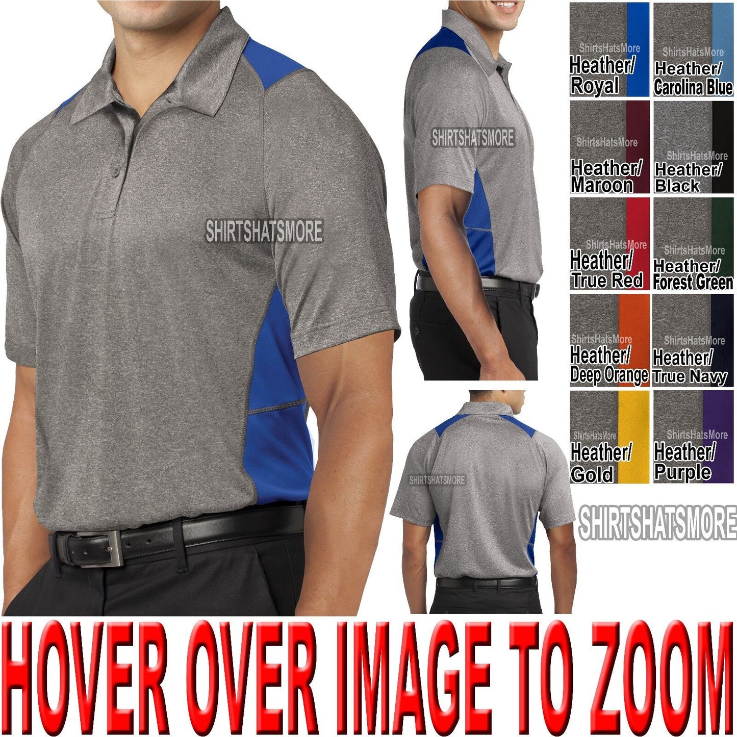 Mens Moisture Wicking Heather Two Tone Dri Fit Polo Shirt XS-XL 2XL 3XL 4XL NEW