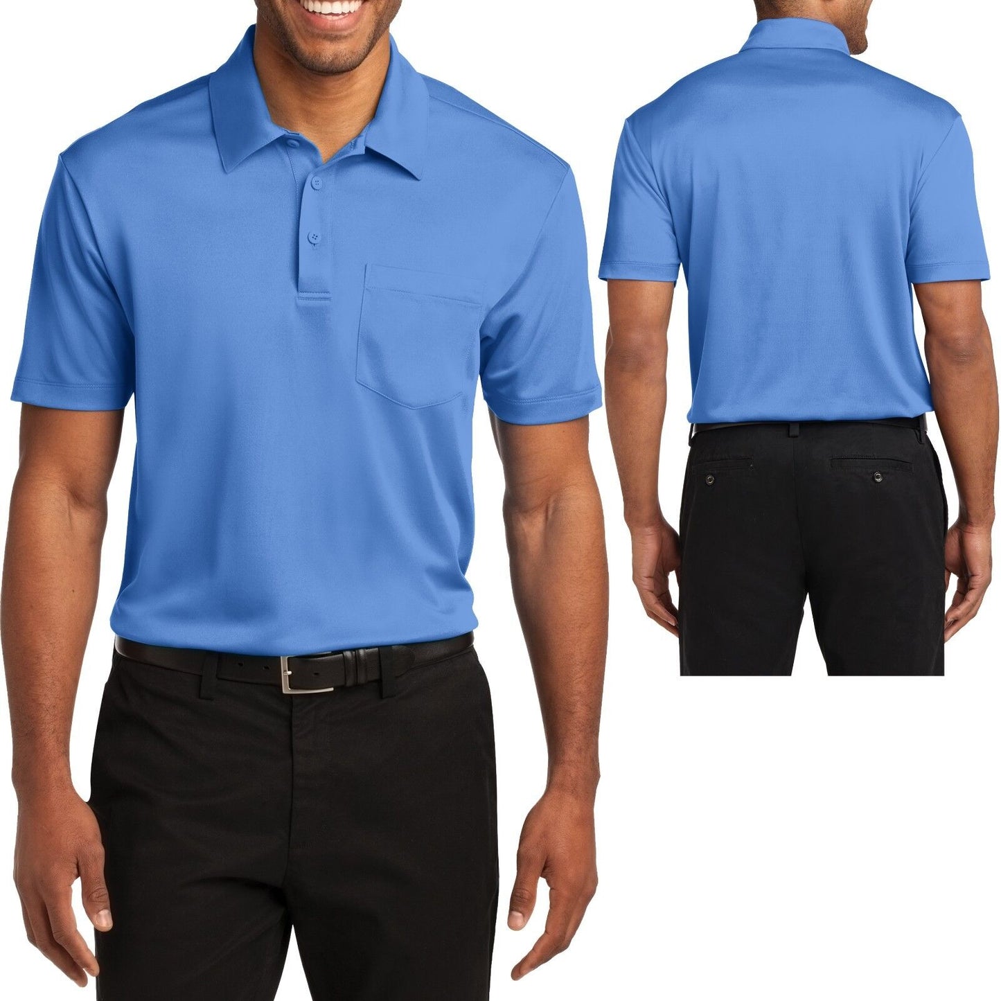 Mens POCKET Polo Shirt Moisture Wicking Poly Performance XS-XL 2XL, 3XL, 4XL NEW