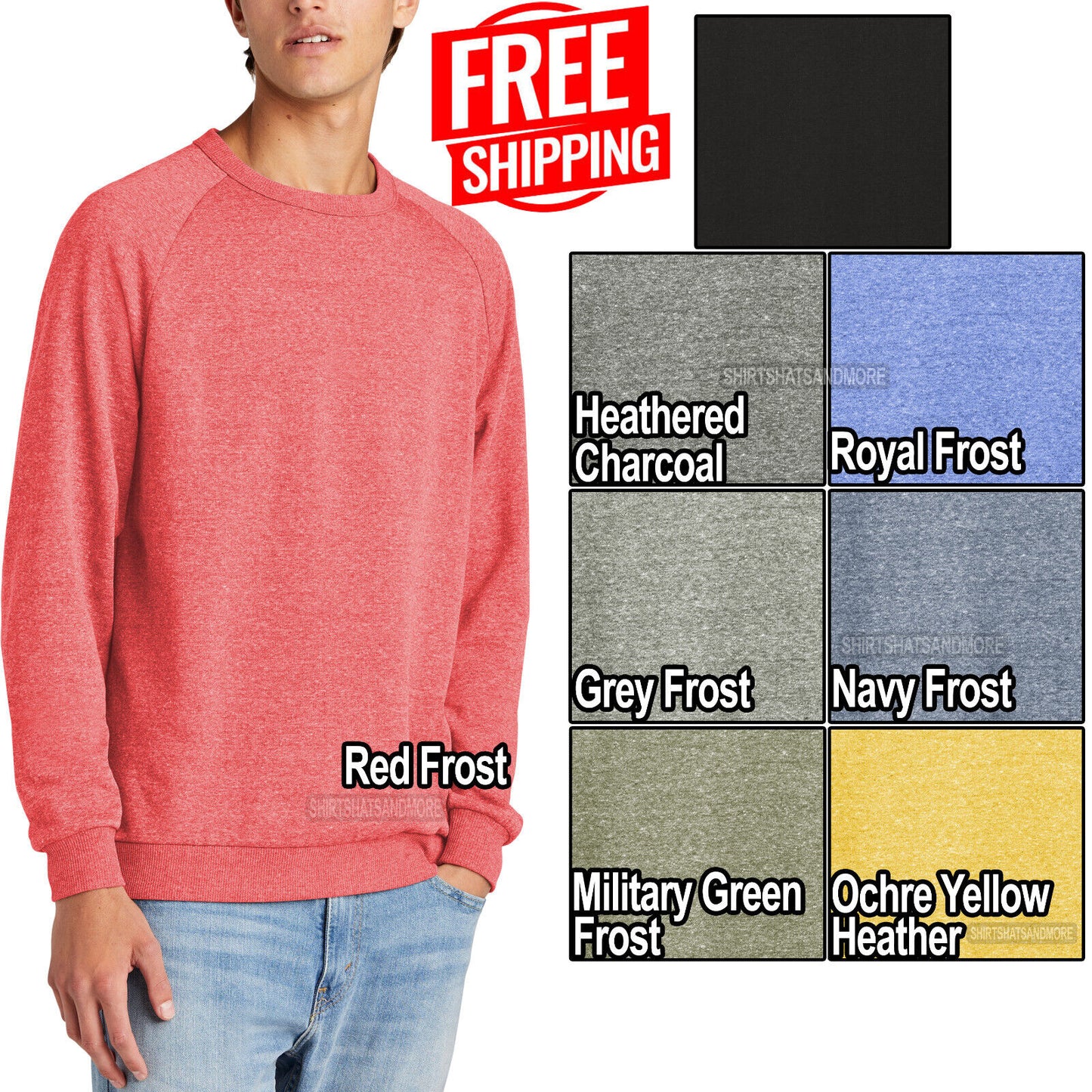 Mens Triblend Super Soft Fleece Crewneck Sweatshirt Pullover Sweater XS-4XL NEW!