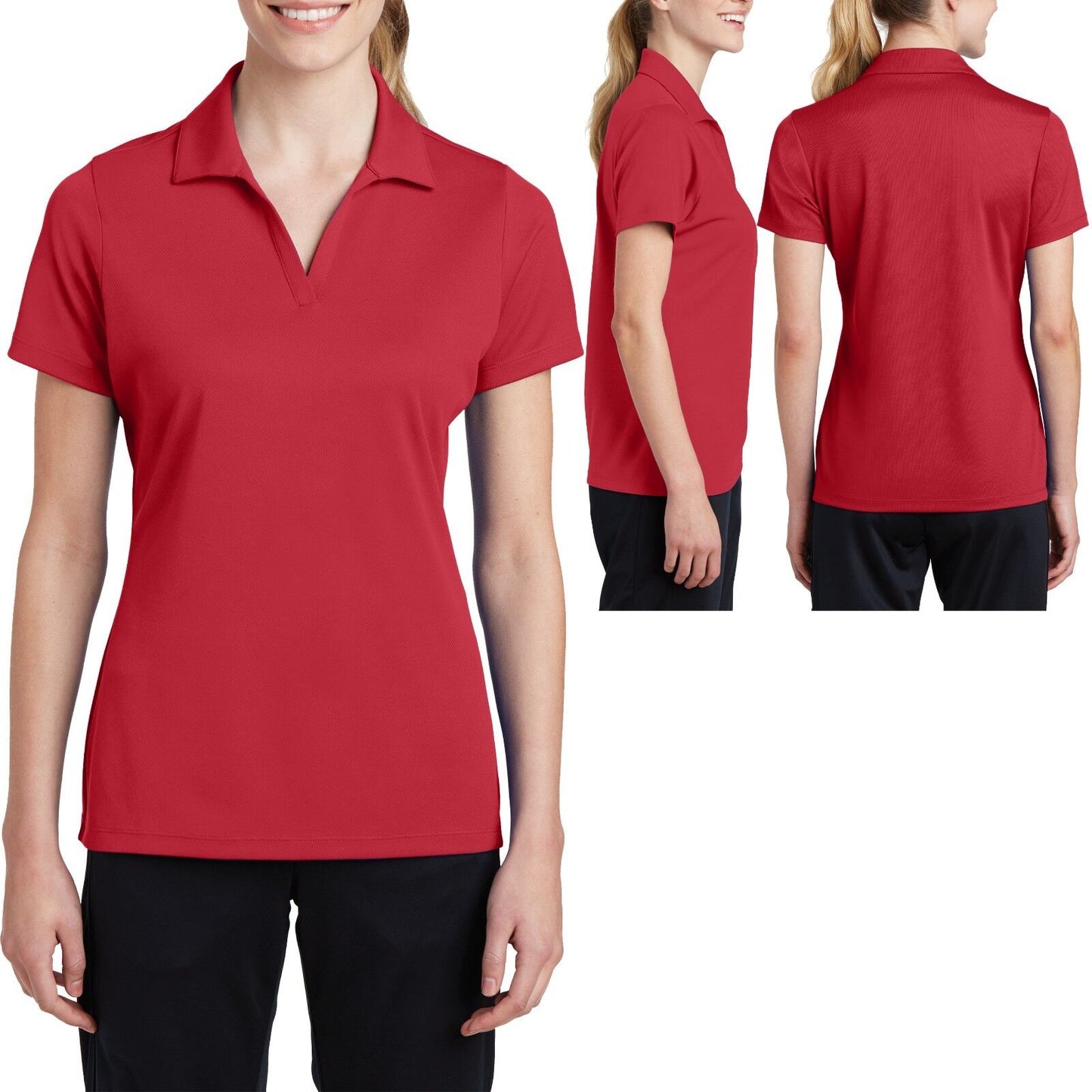 Ladies Plus Size MICRO MESH Polo Shirt Moisture Wick Dri Fit Tagless 2XL 3XL 4XL