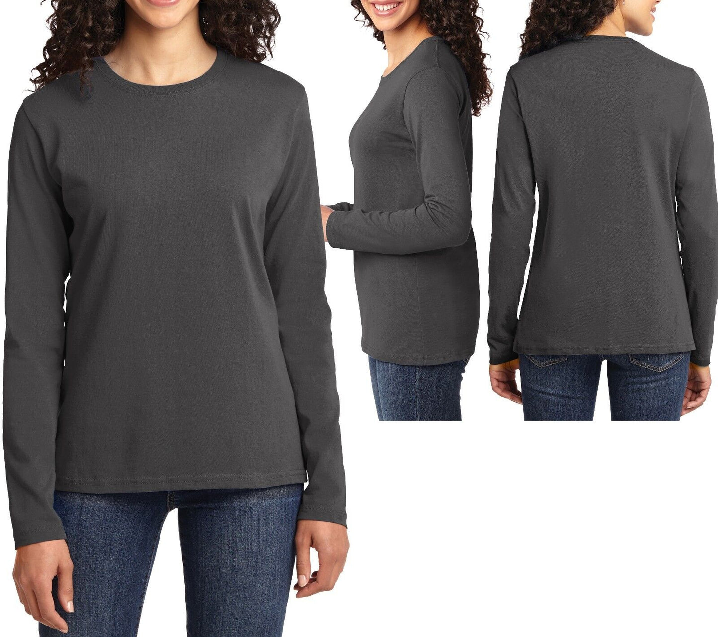 Ladies Long Sleeve T-Shirt Preshrunk 100% Cotton Womens Tee XS-XL, 2XL, 3XL, 4XL