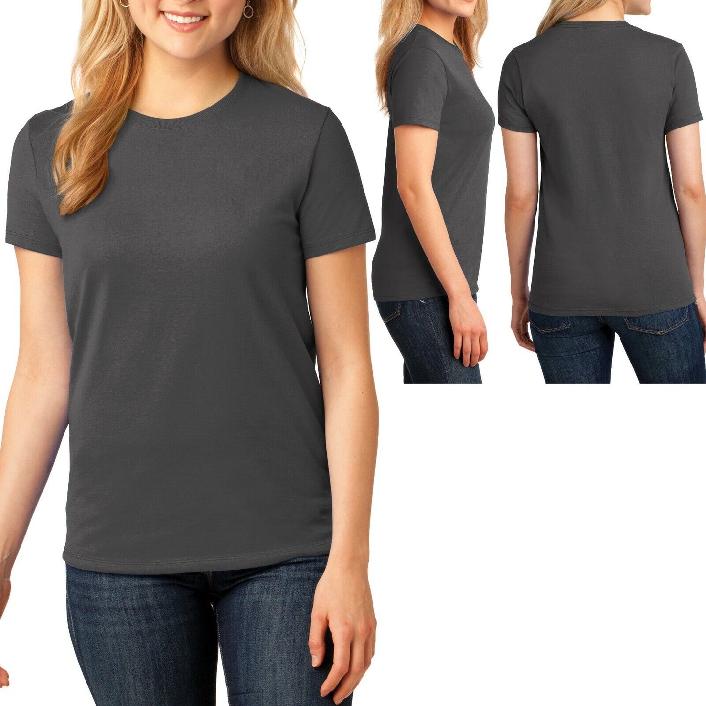 Womens Plain Basic Crew Neck T-Shirt Ladies Feminine Fit Top Plus Size 2X 3X 4X