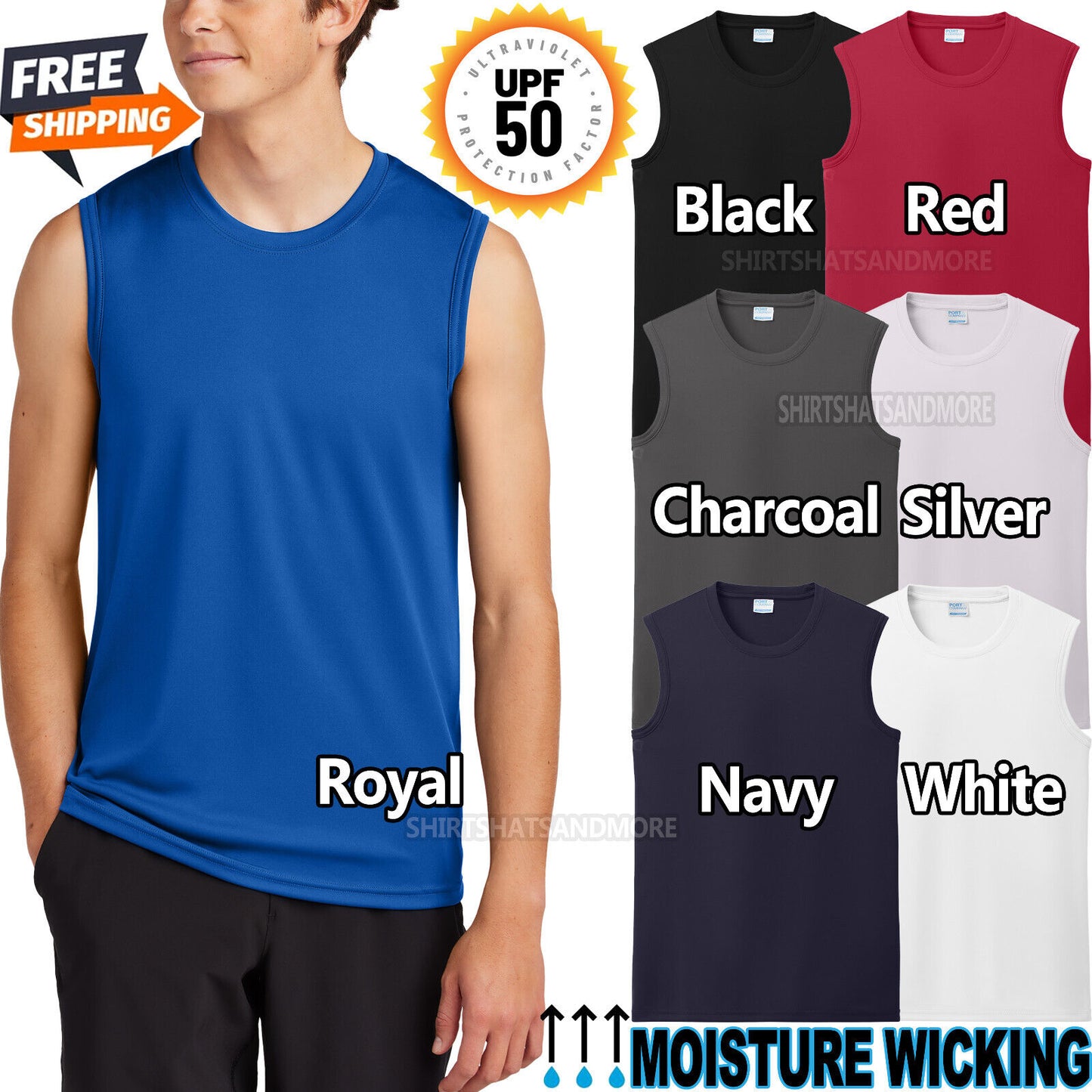 Mens Sleeveless Muscle T-Shirt Shooter Tank DriFit Moisture Wick UPF50 Tee S-4XL