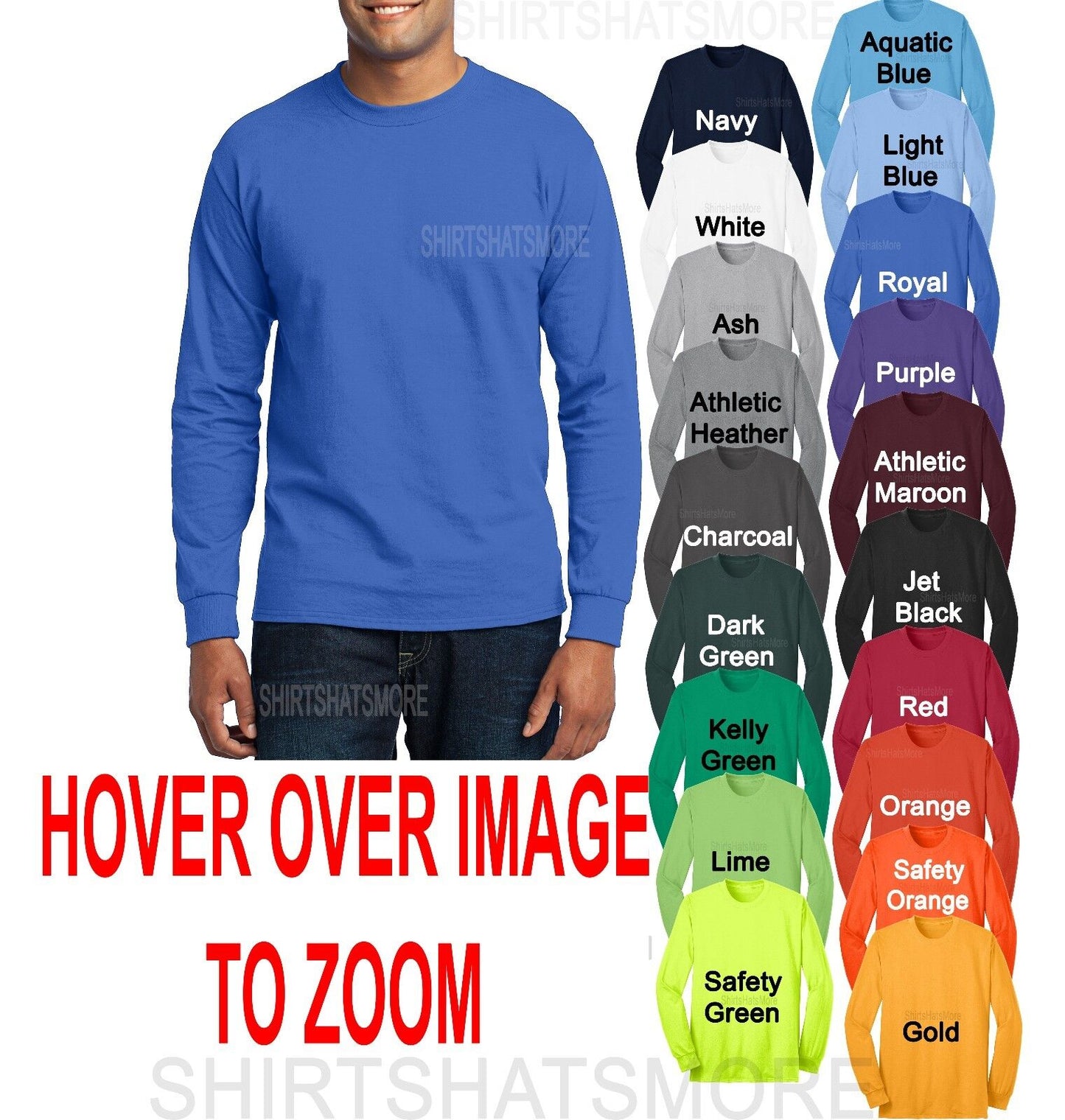 BIG MENS Long Sleeve T-Shirt Quality Cotton/Poly 50/50 Sizes 2X 3X 4X 5X 6X NEW