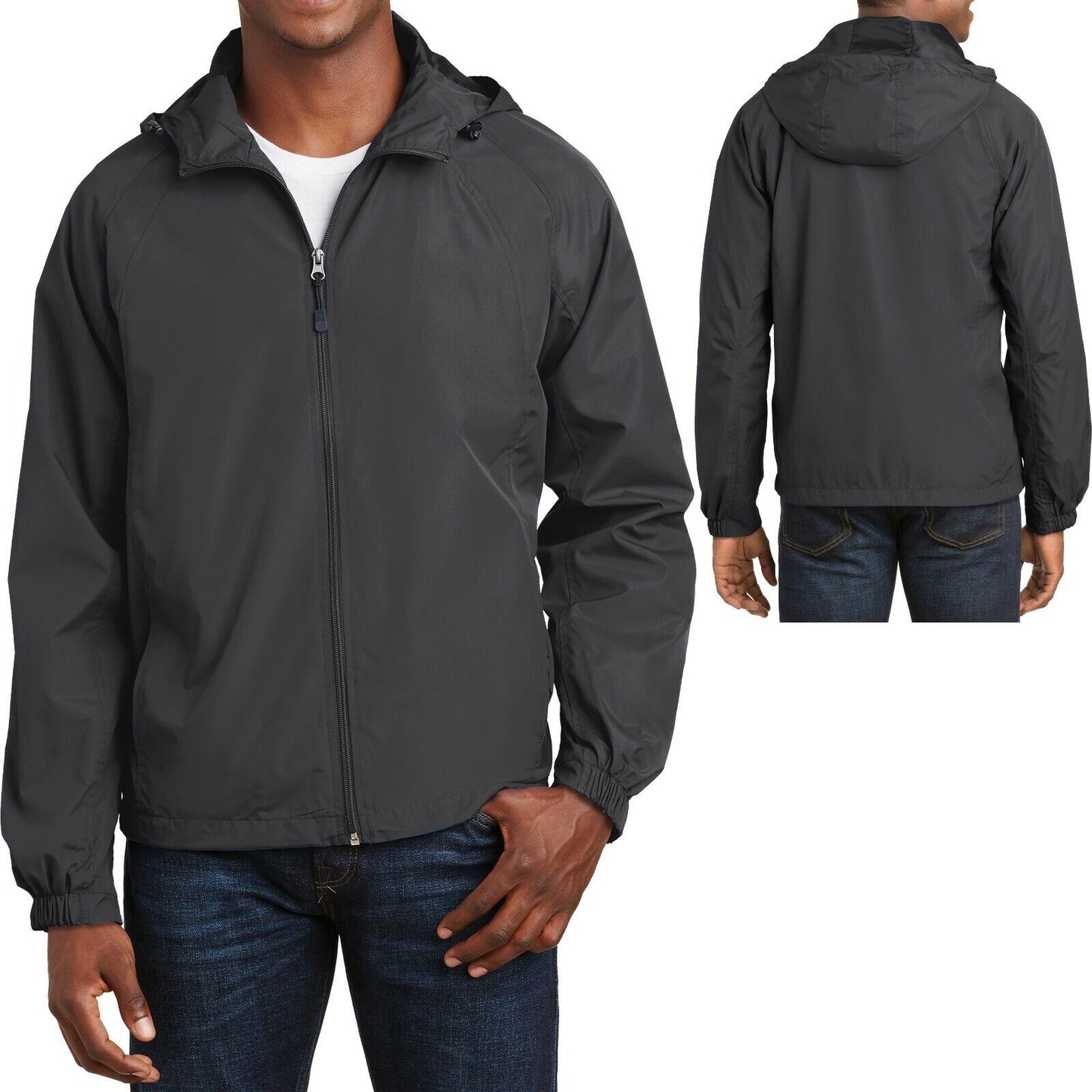 Mens Hooded Zip Front Jacket Pockets Windbreaker Water Resistant XS-XL 2X 3X 4X