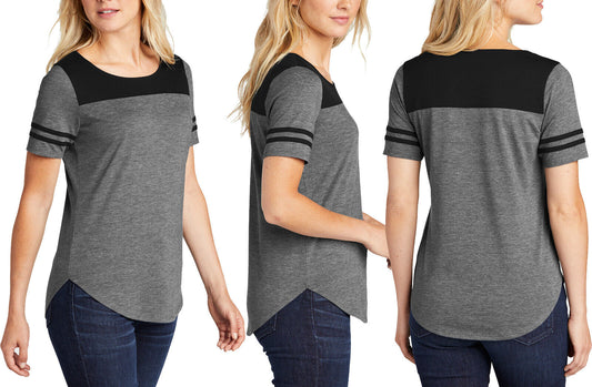 Womens Team Tri Blend T-Shirt Contrast Stripe Sleeves Wicking Ladies Tee XS-4XL