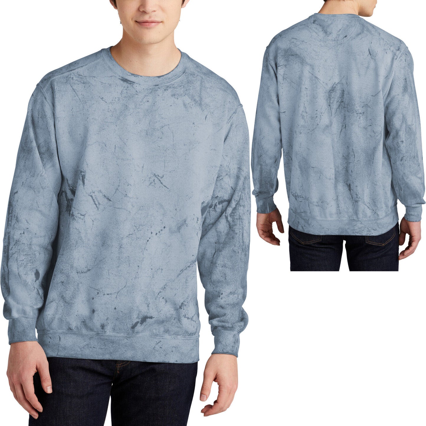 Mens Pigment Dyed Color Blasted Crewneck Sweatshirt Blended Pullover S-3XL NEW!