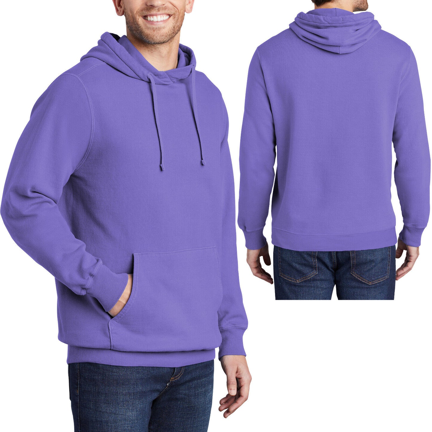 Mens Garment-Dyed Beach Wash Hoodie Sweatshirt Soft Comfortable Pullover Hoody