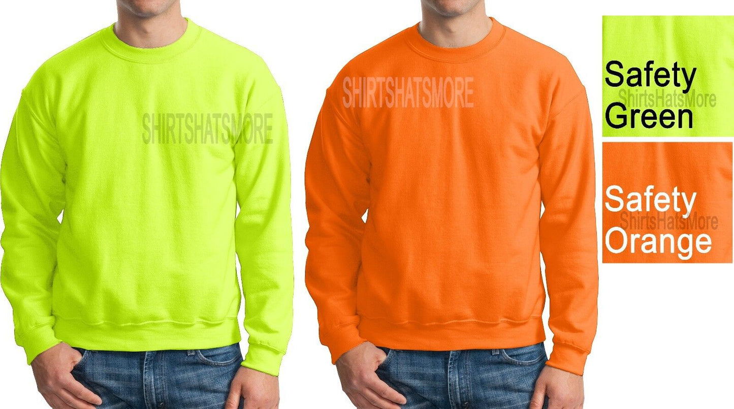 Gildan Mens Crewneck Sweatshirt ANSI High VIS Safety Green Orange S-2X 3X 4X 5X