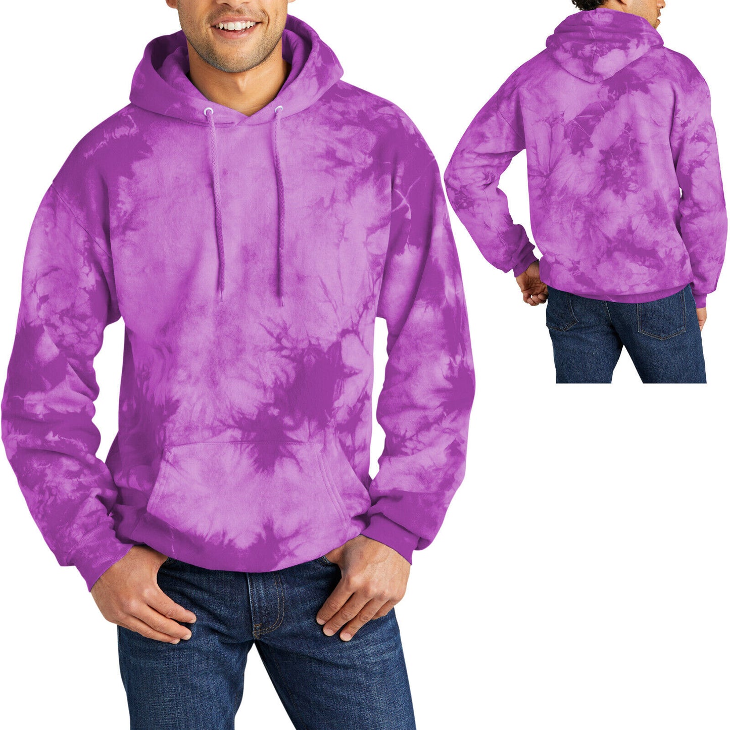 Mens Crystalized Tie Dye Hoodie Hooded Pullover Hoody S-4X Warm Soft Tie Die NEW