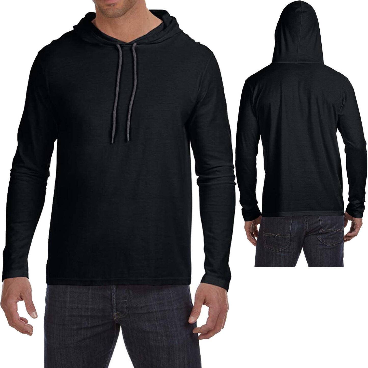 Mens Lightweight Hoodie T-Shirt Long Sleeve Hoody Tee Soft Cotton S-XL, 2XL, 3XL