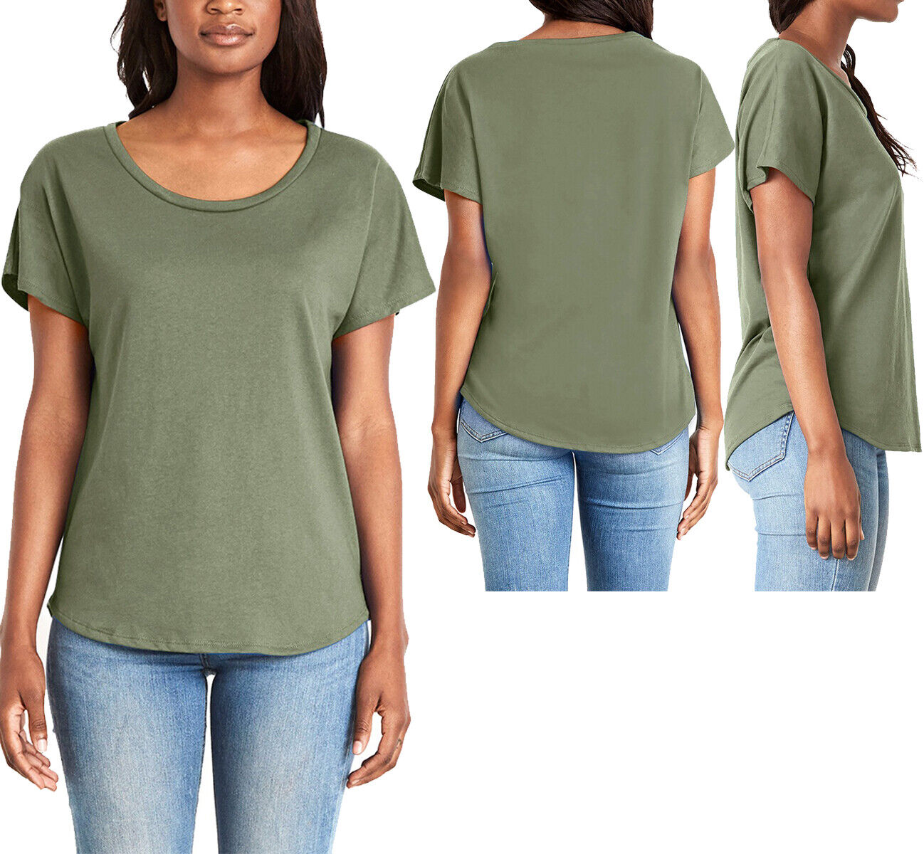 Ladies Dolman T-Shirt Cotton/Poly Relaxed Fit Womens Top Tee XS-XL, 2XL, 3XL