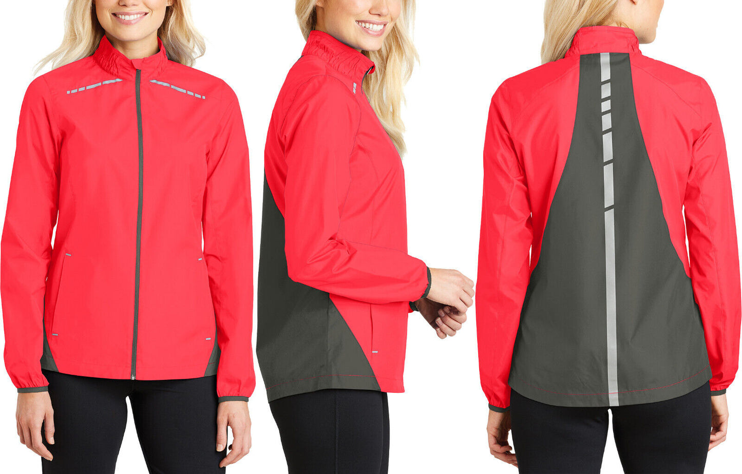 Womens Reflective Colorblock Water Wind Resistant Full Zip Jacket Rain S-XL NEW!