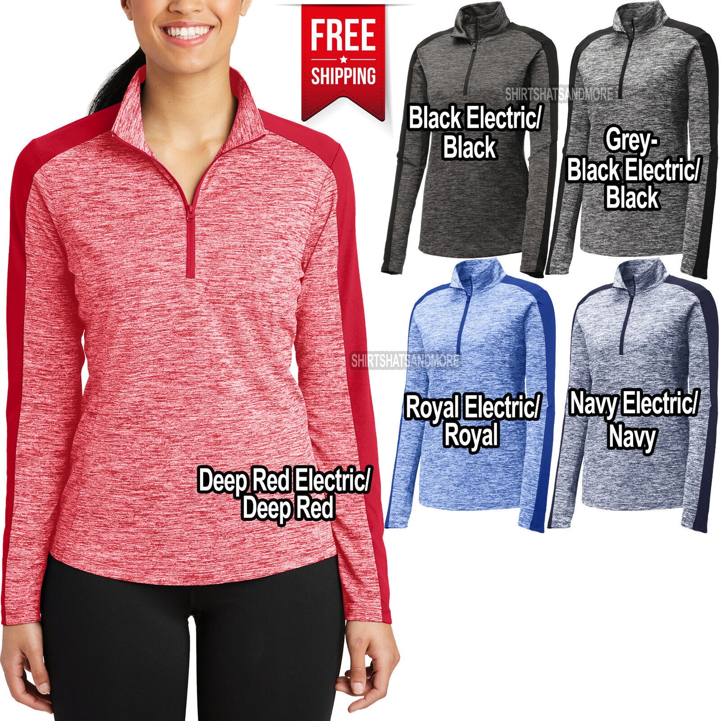 Ladies Electric 1/4 Zip Colorblock Pullover Moisture Wicking Snag Resist Jacket