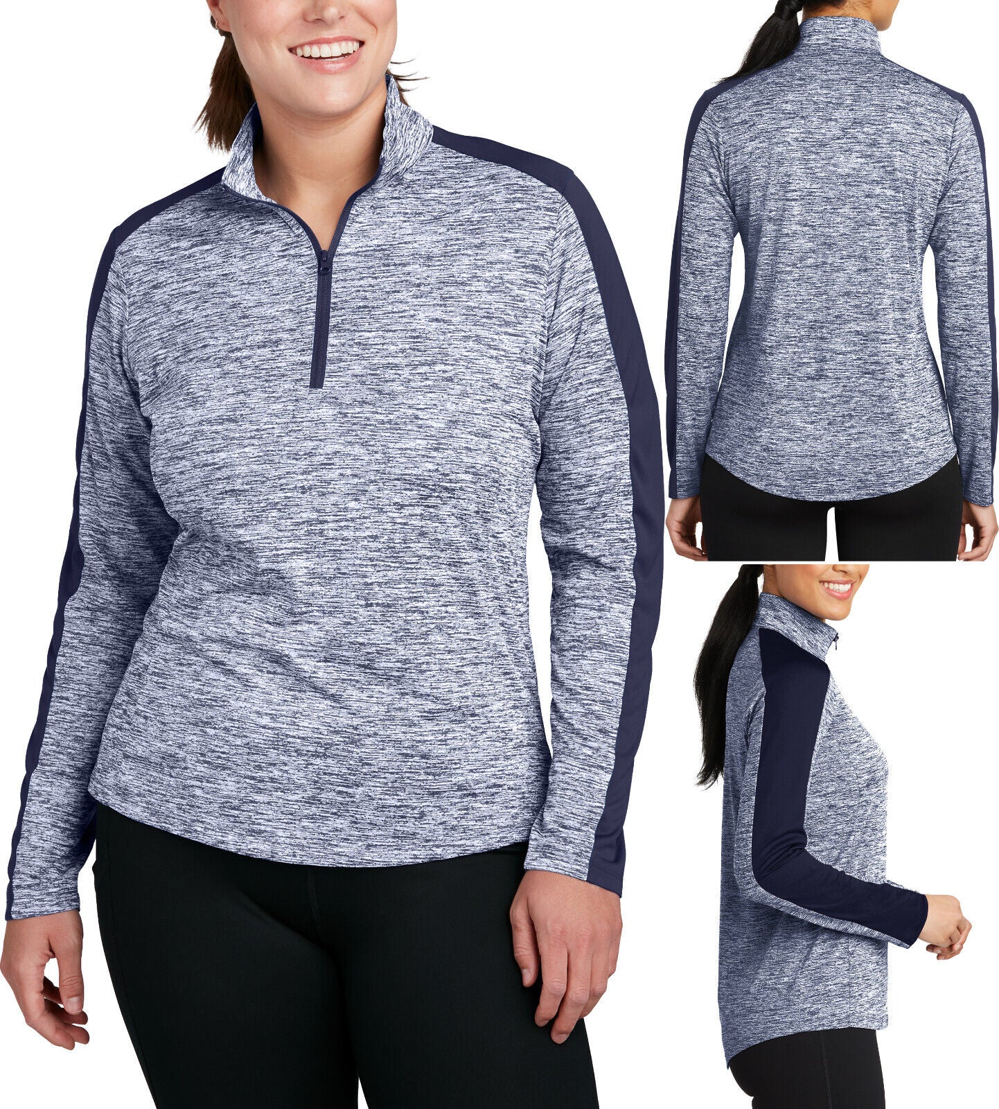 Ladies Plus Size Electric 1/4 Zip Colorblock Pullover Dri Fit Snag Resist Jacket