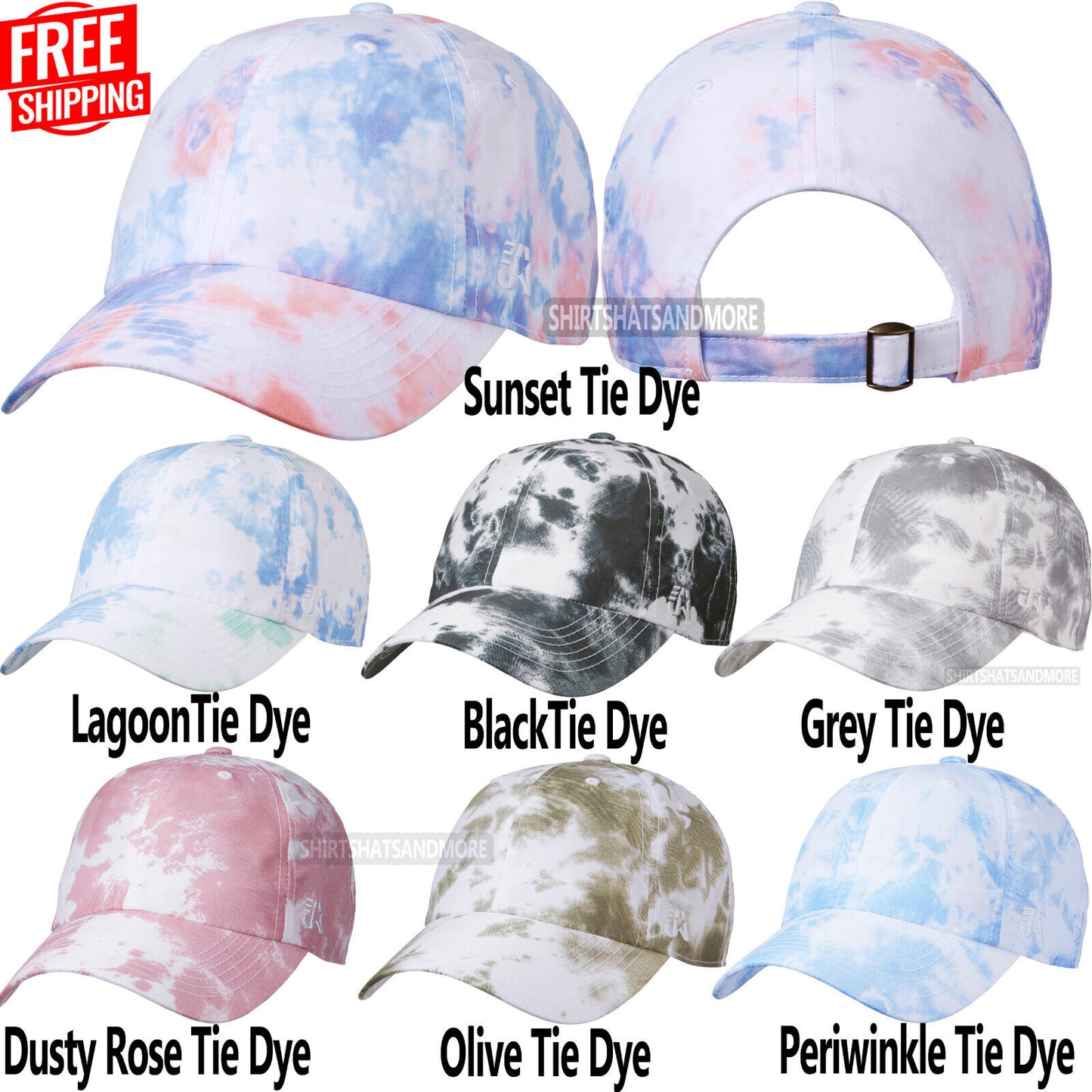 Adult Tie Dye 6 Panel Cap Unstructured Low Profile Tye Die Hat 7 Colors NEW!