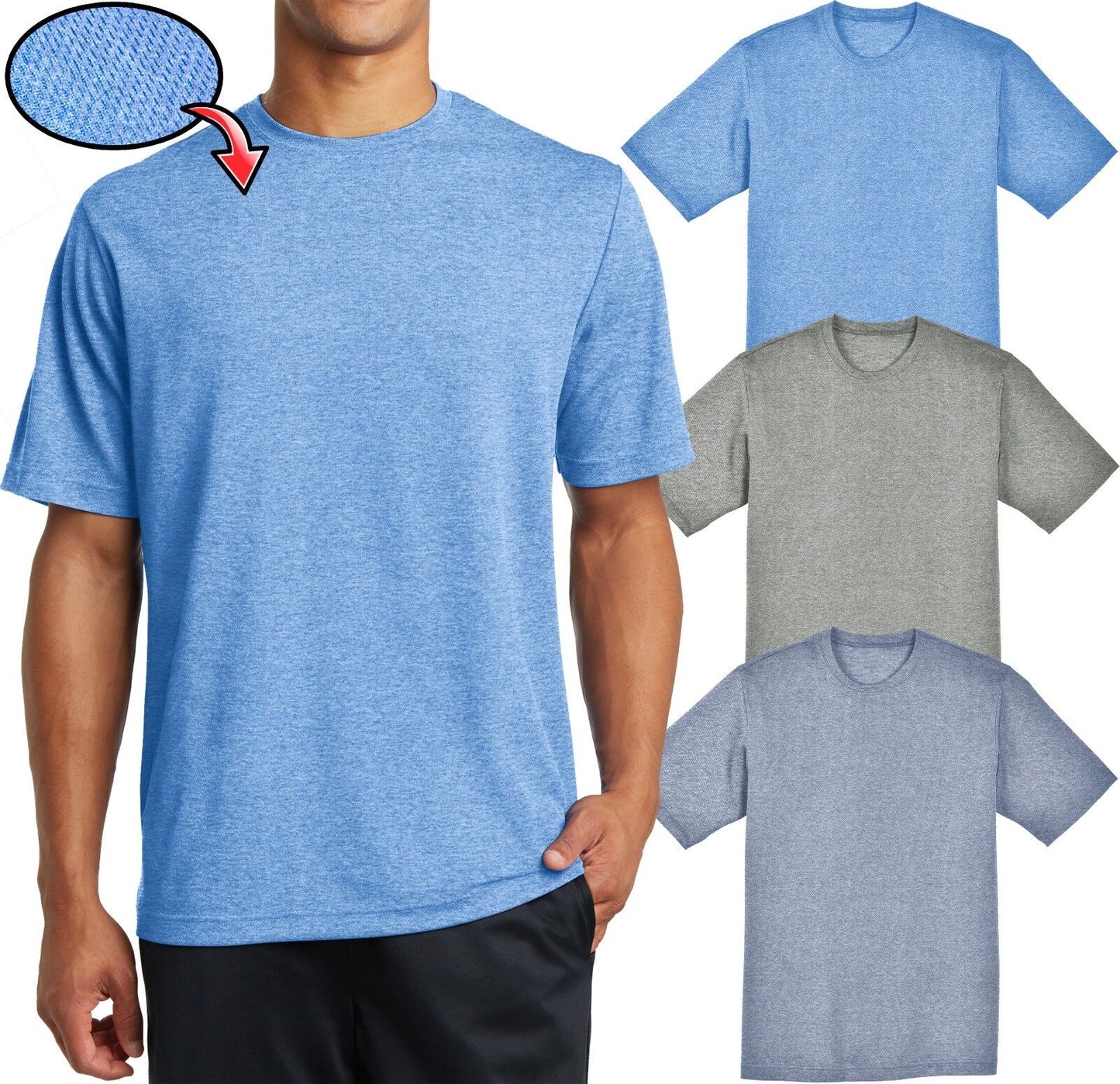 Mens Heather T-Shirt Dry Zone MICRO MESH Moisture Wicking Tee XS-XL 2X 3X 4X NEW